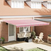 vidaXL Toldo Retrátil Manual Vermelho e Branco 450 × 350 cm tecido