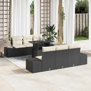 vidaXL Conjunto de sofá de jardim com 7 peças e almofadas de rattan preto