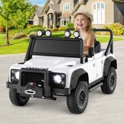 Jipe Land Rover Defender elétrico infantil 12V com comando à distância, suspensão completa, faróis e música para idades entre 3 e 8 anos, Branco