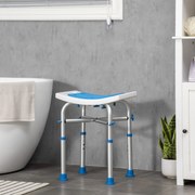 Banco de duche 42,5 x 27 x 44-51,5 cm assento almofadado e ajustável, ventosas antiderrapantes, em alumínio azul