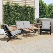 vidaXL 5 pcs conjunto mobiliário de varanda com almofadões aço preto