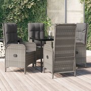 vidaXL 5 pcs conjunto jantar jardim c/ almofadões vime PE preto/cinza