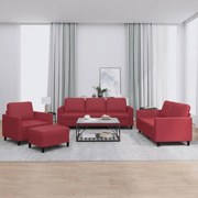 4 pcs conjunto sofás c/ almofadões couro artif. vermelho tinto