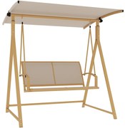 Outsunny Baloiço Jardim 2 Lugares Toldo Ajustável 90 Graus Proteção UV30+ Estrutura Estável 160x112x162 cm Caqui | Aosom Portugal