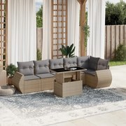 vidaXL 7 pcs conjunto de sofás p/ jardim com almofadões vime PE bege