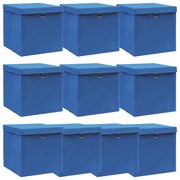 vidaXL Caixas de arrumação com tampas 10 pcs 32x32x32 cm tecido azul