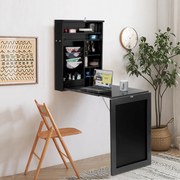 Secretária compacta para computador dobrável de parede com quadro ajustável 87 x 60 x 150 cm preto