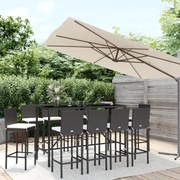 vidaXL 11 pcs conjunto de bar p/ jardim c/ almofadões vime PE preto