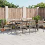 vidaXL 9 pcs conjunto de jantar p/ jardim c/ almofadões vime PE cinza