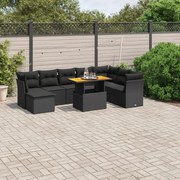 vidaXL 9 pcs conjunto de sofás p/ jardim c/ almofadões vime PE preto