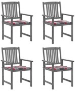vidaXL Cadeiras de jardim com almofadões 4 pcs acácia maciça cinza