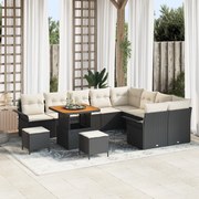 Conjunto de sofá de jardim vidaXL de 12 peças com almofadas preto vime