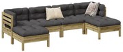 vidaXL 6 pcs conjunto sofás de jardim c/ almofadões pinho impregnado