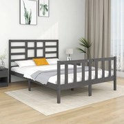 Estrutura de cama 140x190 cm madeira maciça cinzento