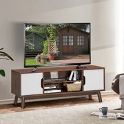 Móvel de TV até 50” com Prateleira Aberta 2 Armários para Sala de Estar 119 x 37 x 48,5 cm Castanho e Branco