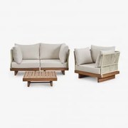 Conjunto De Jardim Com Sofá Modular De 2 Peças Com 2 Cadeirões De Canto, Mesa De Centro E Cadeirão Em Madeira De Acácia Dailin Castanho Acácia - Sklum