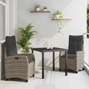vidaXL Conjunto de Jantar de Jardim com 3 Peças e Almofadas - Rattan Sintético Cinza