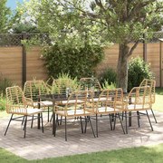 vidaXL Conjunto de Jantar de Jardim com 9 Peças e Almofadas em Rattan Sintético Marrom