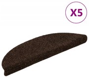 vidaXL Tapetes de escada autoadesivos 5 peças 56x17x3 cm marrom semicircular