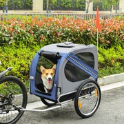 Reboque de bicicleta para cães e animais de estimação 130 x 73 x 90 cm, com 8 refletores, bandeira e barra de engate incluídas, em aço e poliéster imp