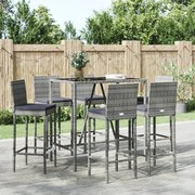 vidaXL 7 pcs conjunto de bar p/ jardim c/ almofadões vime PE cinzento