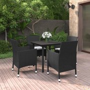 vidaXL 5 pcs conjunto de jantar p/ jardim c/almofadões vime PE e vidro