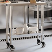 vidaXL Mesa de trabalho de cozinha c/ rodas 82,5x30x85 cm aço inox.
