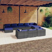 11 pcs conjunto lounge de jardim c/ almofadões vime PE cinzento