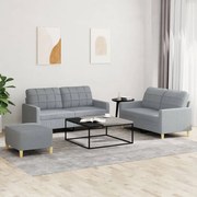 vidaXL 3 pcs conjunto de sofás com almofadões tecido cinzento-claro