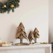 vidaXL Árvore de Natal 3 pcs Castanho Madeira de teca maciça