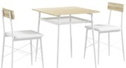 HOMCOM Conjunto de Refeição de 3 Peças Conjunto 1 Mesa 70x70x75 cm e 2 Cadeiras 40x50x80 cm com Prateleira de Armazenamento Branco e Madeira