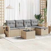 vidaXL 6 pcs conjunto de sofás p/ jardim com almofadões vime PE bege