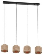 Candeeiro suspenso Japandi preto com corda castanha 4 luzes - Smilla