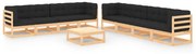 vidaXL 9 pcs conjunto lounge de jardim c/ almofadões pinho maciço