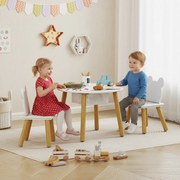 Conjunto composto por 1 mesa redonda e 2 cadeiras infantis de 3 peças, com encosto em forma de urso, para atividades, trabalhos manuais e refeições, p