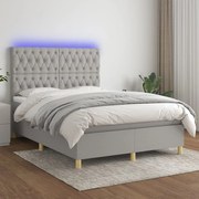 vidaXL Cama box spring c/ colchão e LED 140x200 cm tecido cinza-claro