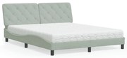 vidaXL Cama com colchão 160x200 cm veludo cinzento-claro