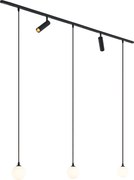 Sistema de calhas moderno preto com 2 focos e 3 candeeiros suspensos monofásicos - Slimline Uzzy Eira