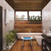 Banco de banho com altura ajustável Assento de banho em alumínio Capacidade até 150 kg Cadeira para grávidas e idosos 51 x 31,5 x 39-51 cm Azul e Prat