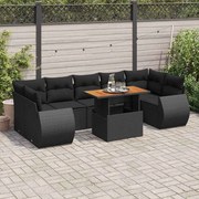 vidaXL 8 pcs conjunto sofás de jardim com almofadões vime PE preto