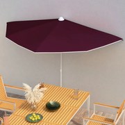 vidaXL Guarda-sol semicircular com mastro 180x90 cm vermelho bordô