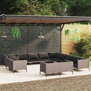 13 pcs conj. lounge jardim c/ almofadões vime PE cinza-escuro