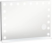 HOMCOM Espelho de maquilhagem Hollywood com 18 lâmpadas LED dimáveis, 3 cores, luz RGB, altifalante Bluetooth, ampliação 10x Branco | Aosom Portugal