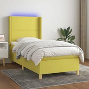 Cama box spring c/ colchão e LED 100x200 cm tecido verde