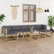 8 pcs conjunto lounge de jardim com almofadões pinho impregnado