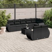 vidaXL 9 pcs conjunto de sofás p/ jardim c/ almofadões vime PE preto