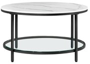 Mesa de centro VASAGLE LCT071B13, mesa de sala de estar, mesa de sofá, com tampo de vidro, amplo espaço de armazenamento, fácil montagem, estilo moderno, efeito mármore branco, estrutura preta