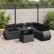 vidaXL 7 pcs conjunto de sofás p/ jardim c/ almofadões vime PE preto