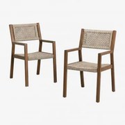 Cadeira De Jardim Com Apoios De Braços Em Madeira De Acácia E Corda Trançada Tenay Square Castanho Trigo - Sklum