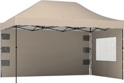 Outsunny Gazebo 3x4,3 m UPF50+ Telhado Paredes Bolsa com Rodas Tenda de Jardim Castanho Areia | Aosom Portugal